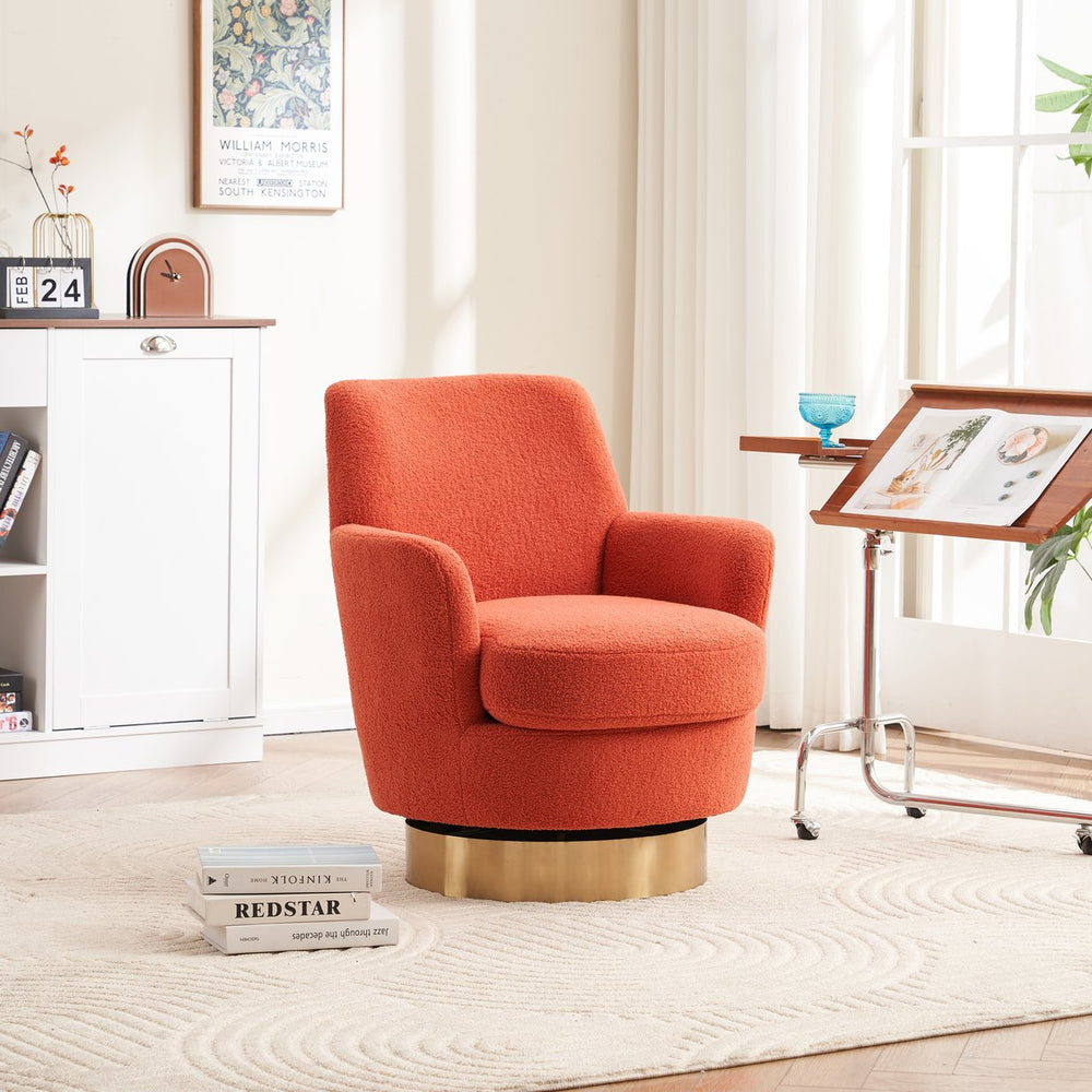English Elm Teddy Round Swivel Barrel Chair with Gold Base — Plush Teddy Upholstery, 360° Comfort Seat, 300lb Capacity W1361P172477
