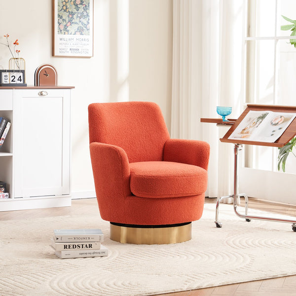 English Elm Teddy Round Swivel Barrel Chair with Gold Base — Plush Teddy Upholstery, 360° Comfort Seat, 300lb Capacity W1361P172477