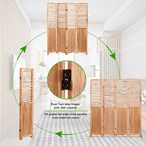 English Elm 55.2'' W X 65'' H Solid Wood Folding Room Divider – Stylish Privacy, Natural Finish, Versatile Design B205P241660