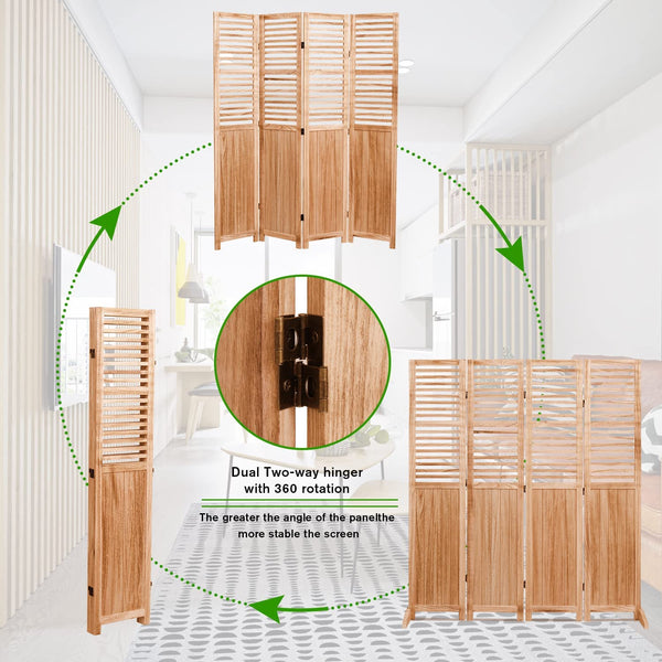 English Elm 55.2'' W X 65'' H Solid Wood Folding Room Divider – Stylish Privacy, Natural Finish, Versatile Design B205P241660