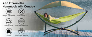 English Elm Portable Hammock with Quick Fold Stand Ripstop Nylon Sunshade 650 Lb Capacity Green W3457P379389