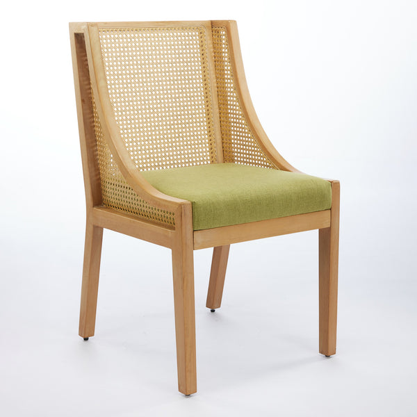 English Elm Rattan Solid Wood Dining Chair with Linen Seat and Decorative Armrests, Rustic Faux Rattan Elegance for Home Olive Green W1143P335054