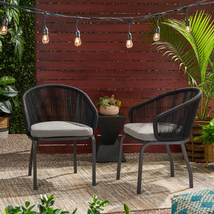 English Elm Christopher Knight Home® - CANDLEWOOD Woven Rope Club Chair Set of 2 - Modern Black Metal Frame, Water-Resistant Cushions, Handcrafted 65762.00BLK