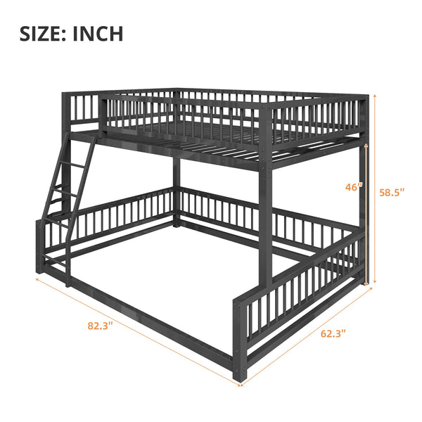 English Elm Full Full XL over Queen Metal Bunk Bed Frame with Ladder, Guardrails & Sturdy Space-Saving Design Black N709P277757B