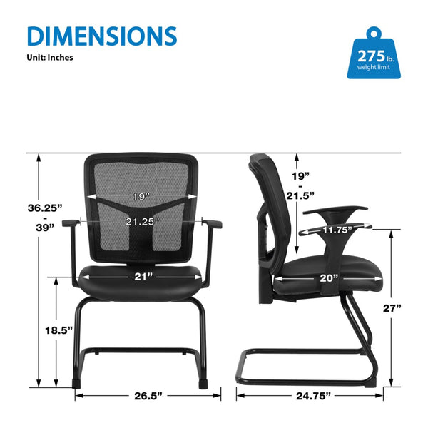 OSP Home Furnishings Progrid Mesh Back Visitor Chair with Lumbar Support and Sled Base for Modern Offices 9093B-R107