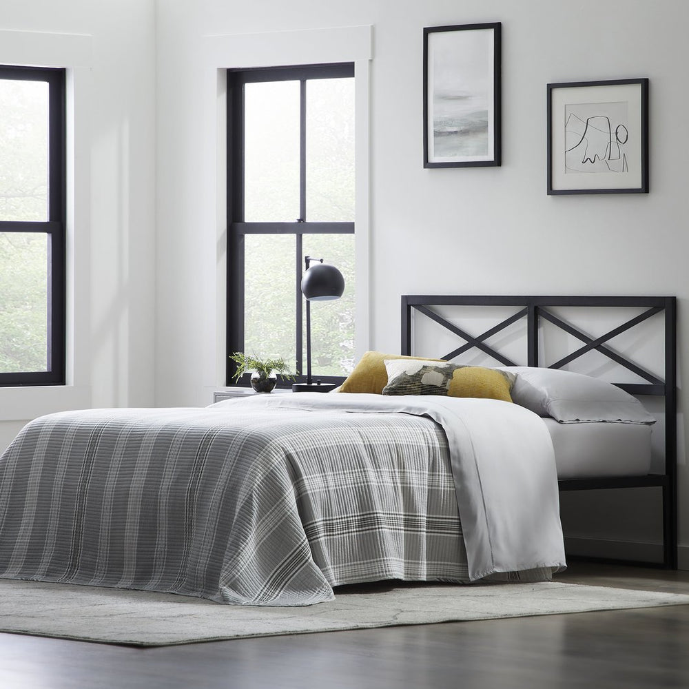 English Elm Taylor Metal Headboard Cal King Black — 40" Mid-Rise Rustic Double X-Back Design, Sturdy Metal Craftsmanship for Versatile Décor (Fits 71" Width) B350P395001