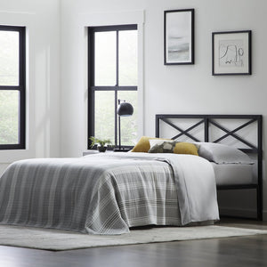 English Elm Taylor Metal Headboard Cal King Black — 40" Mid-Rise Rustic Double X-Back Design, Sturdy Metal Craftsmanship for Versatile Décor (Fits 71" Width) B350P395001