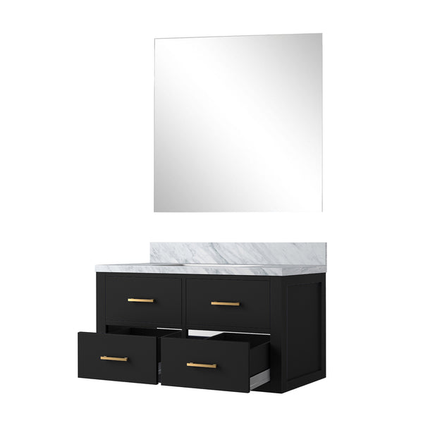 English Elm Black Single Bath Vanity With Carrara Marble Top, Frameless Mirror & Soft-Close Drawers, 36" W B2731S01437