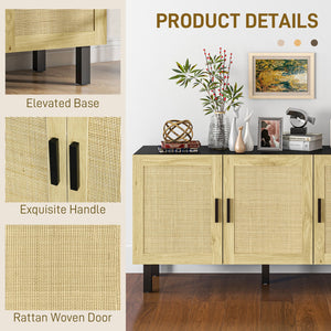English Elm Homcom Boho Sideboard Buffet Cabinet With Rattan Doors, Adjustable Shelves & Safe Design For Storage W2225P229134