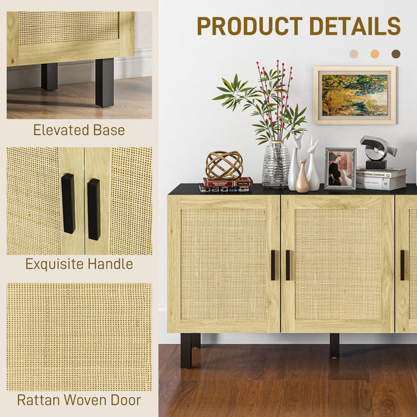 English Elm Homcom Boho Sideboard Buffet Cabinet With Rattan Doors, Adjustable Shelves & Safe Design For Storage W2225P229134