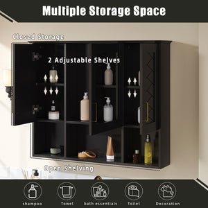 English Elm 35 Inch Wall Mount Medicine Cabinet Soft Close Mirror Storage for Modern Bathroom Black N710P389453B