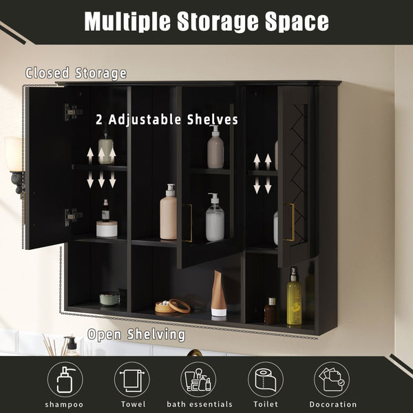 English Elm 35 Inch Wall Mount Medicine Cabinet Soft Close Mirror Storage for Modern Bathroom Black N710P389453B