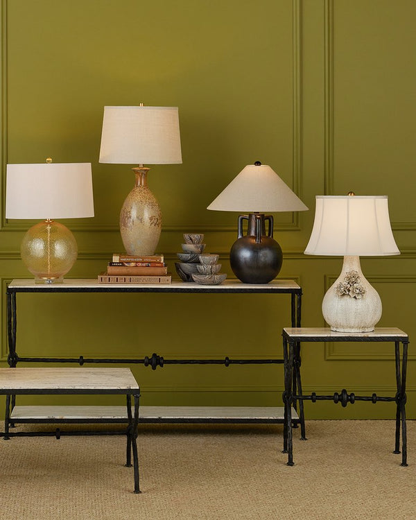 Currey & Company Attar White Table Lamp - Unique Handcrafted Ceramic Design With Vintage Bell Shade & Floral Detail White Ceramic 6000-1031-currey-company