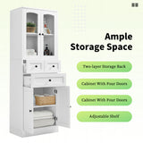 English Elm Tall Bathroom Storage Cabinet, Cabinet With Four Doors and Drawers, Adjustable Shelf, Mdf Board, White