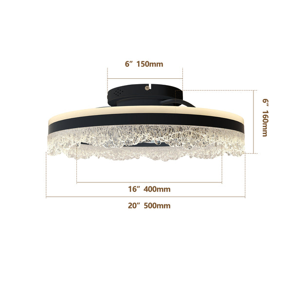 English Elm 20" Smart Silent Ceiling Fan with LED Crystal Flush Light, Hidden Blades, Remote & App Control, Dimmable White-to-Warm Lighting W2312P368705