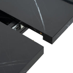 English Elm 47.24"-63"Modern Rectangle Dining Table with Extendable Top, Printed Marble Look, Sturdy Steel Base & Storage Black W757P331963