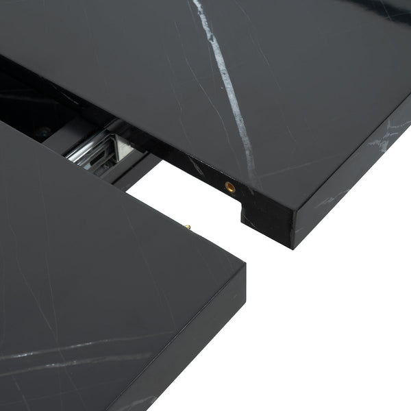 English Elm 47.24"-63"Modern Rectangle Dining Table with Extendable Top, Printed Marble Look, Sturdy Steel Base & Storage Black W757P331963