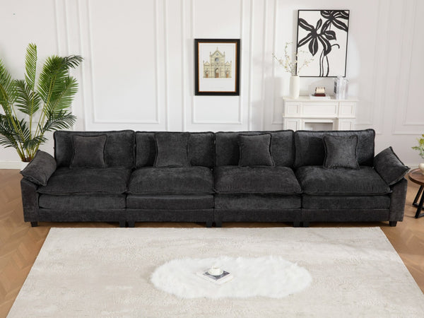 English Elm Wider Armrest 3-Seat Sectional Sofa - Modern Modular Design, Cloud-Like Comfort, Chenille Fabric, Black W1143S00043-GIGA