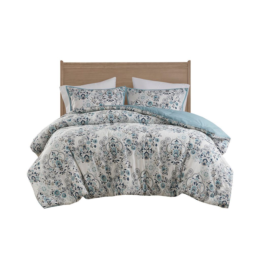 JLA Home Madison Park - 3 Floral Cotton Comforter Set — Modern Farmhouse Botanical Print, OEKO-TEX, Hypoallergenic Fill, Machine Washable MP10-8368