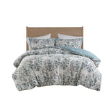 Madison Park Brielle Casual 3 Piece Floral Printed Cotton Comforter Set MP10-8368 Blue