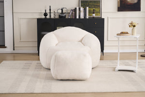 English Elm Foam Memory Foam Bean Bag Chair with Plush Chenille Cover, Large 42" Round Comfortable Lounger White W2915P283421
