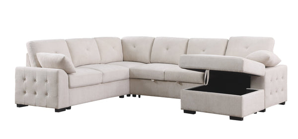English Elm Multi Functional L Shaped Sectional Sofa with Sleeper and Hidden Storage Chaise Beige B2730S00057