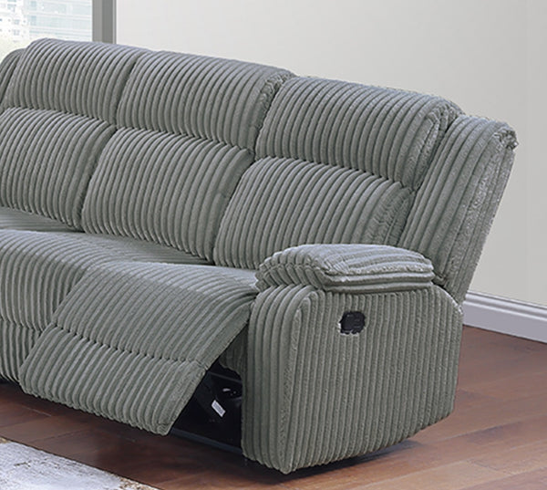 English Elm Sofa Smoke Fur-Like Corduroy 3PC Motion Set w Console & Manual Recliners — Plush Modern Comfort B011S01730