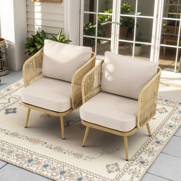 English Elm 49.6" Pe Wicker Patio Loveseat All-weather Steel Frame Deep Seat Outdoor Sofa T3773P419902