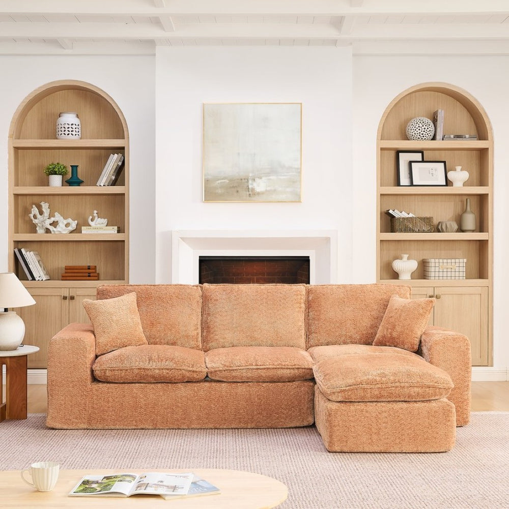 English Elm 107'' Boucle L-shaped Sectional with Reversible Chaise Deep Foam Seat Living Room Orange W1413S00171