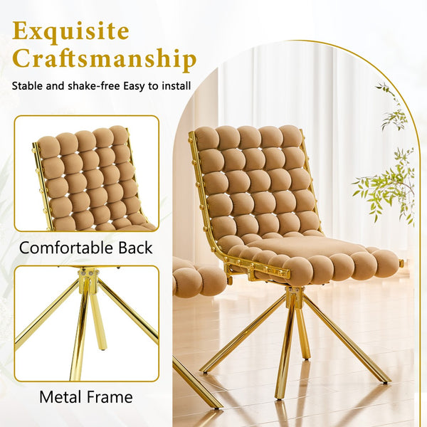English Elm Cream Dutch Velvet Swivel Chair Tufted Bubble Backrest Glam Armless Accent Seat Brown,Gold W3875P448018