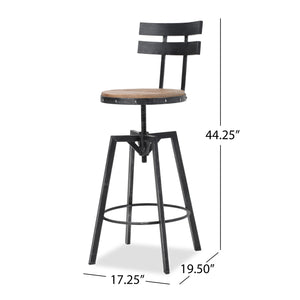 English Elm Christopher Knight Home® - SWIVEL Industrial Barstool Black Metal Frame with Natural Wood Seat, Adjustable Swivel Comfort 67371.00
