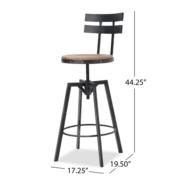 English Elm Christopher Knight Home® - SWIVEL Industrial Barstool Black Metal Frame with Natural Wood Seat, Adjustable Swivel Comfort 67371.00