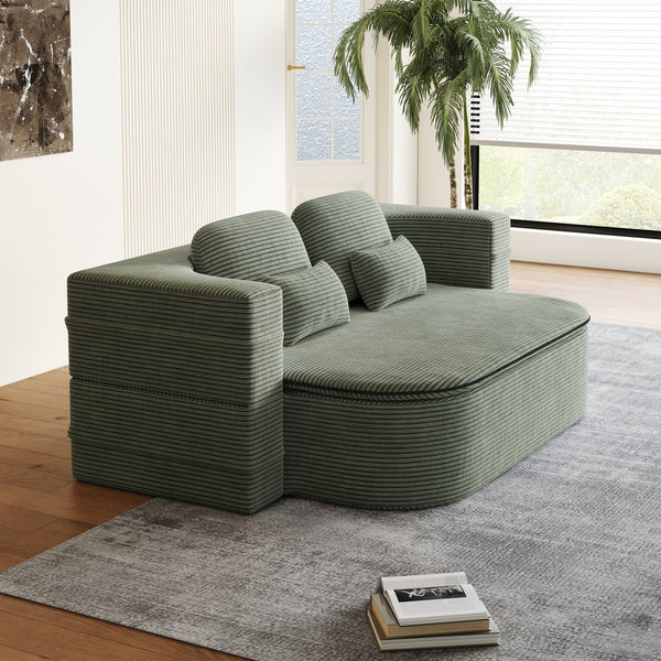 English Elm 75''2-In-1 Foldable Sofa Bed, Cozy Corduroy Lounge Chair With Blanket & Pillows For Versatile Relaxation W834P317048
