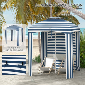 English Elm Outsunny 5.8' Portable Beach Umbrella Cabana With Vented Double-Top, Sandbags & Carry Bag, Blue Stripes W2225P174194-GIGA