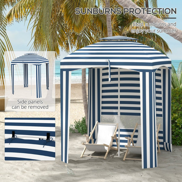 English Elm Outsunny 5.8' Portable Beach Umbrella Cabana With Vented Double-Top, Sandbags & Carry Bag, Blue Stripes W2225P174194-GIGA