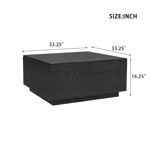 English Elm 33.25" Square Storage Coffee Table Four Drawer Matte Mdf Living Room Centerpiece Black N735P422508B