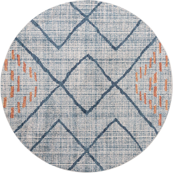 Unique Loom Aramis Kavi Machine Made Tribal Rug Blue, Ivory/Terracotta/Light Blue 7' 1" x 7' 1"