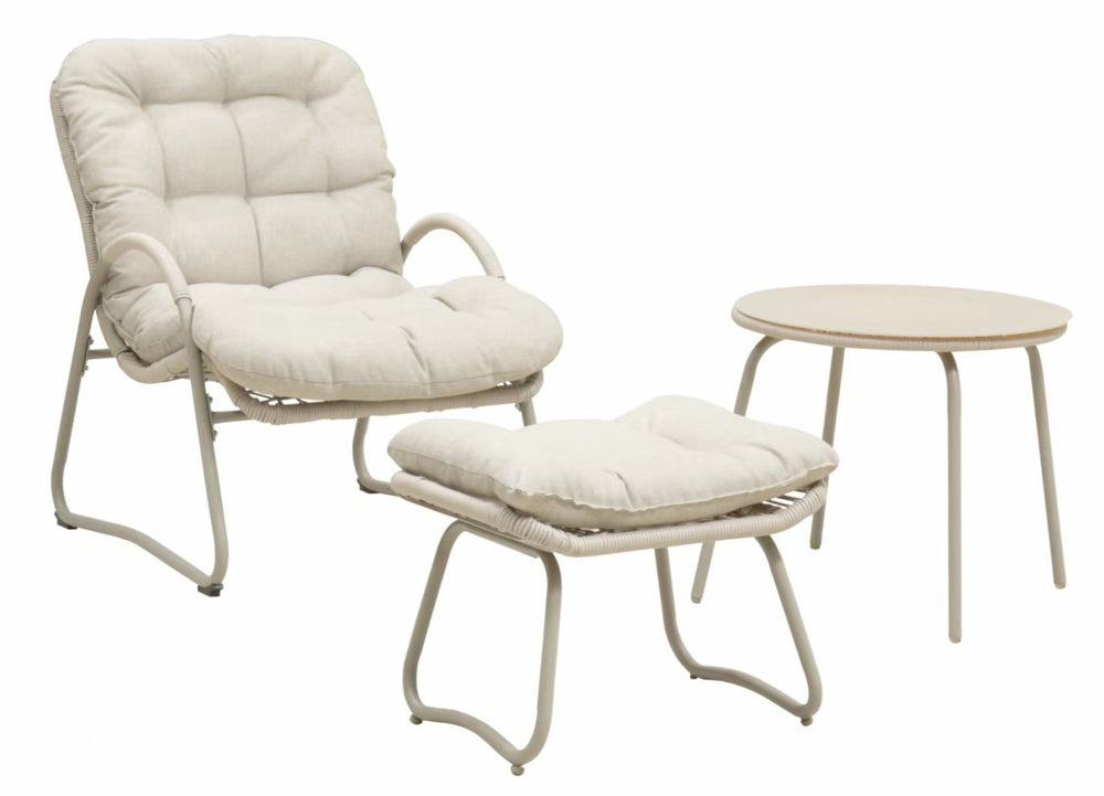 English Elm 3-piece Woven Rope Outdoor Lounge Set with Ergonomic Chair Ottoman and Side Table W3990P462704