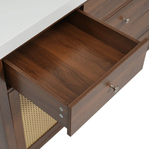 English Elm 60" Boutique Bathroom Vanity Rattan Doors Soft Close Drawers Smc Sink Pine Legs Brown N817P397678B