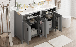 English Elm Modern 48 Inch Freestanding Bathroom Vanity Dual Ceramic Sinks Soft Close Gold Handles Grey N729P000008E
