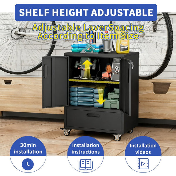 English Elm Tool Cabinet on Wheels Heavy Duty Steel Garage Workshop Organizer with Locking Casters T2398P407327