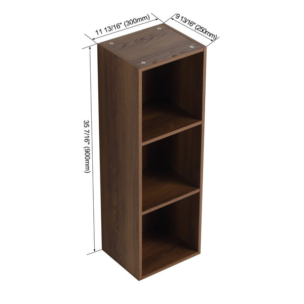 English Elm 12 Inch Wall Mounted Three Tier Storage Shelf Brown Ebony Finish for Bathroom Study W1972P457976