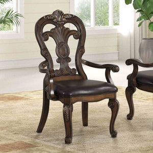 English Elm Traditional Elegant 2pc Arm Chair Set with Upholstered Seats, Ornate Corbels, Solid Rubberwood Finish Dark Brown 46 L x 23 W x 16 H B2741P407607