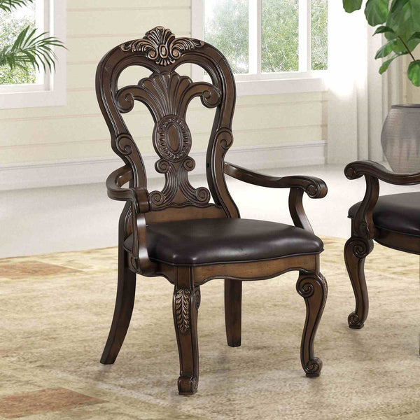 English Elm Traditional Elegant 2pc Arm Chair Set with Upholstered Seats, Ornate Corbels, Solid Rubberwood Finish Dark Brown 46 L x 23 W x 16 H B2741P407607