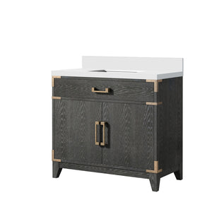 English Elm Black Oak Single Bath Vanity With White Quartz Top - Stylish Storage, Soft-Close Features, 36X22 In. B2731P260911