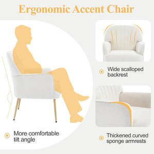 English Elm Velvet Barrel Accent Chair Tufted Shell Back with Metal Legs for Living Room Beige W5722P462508
