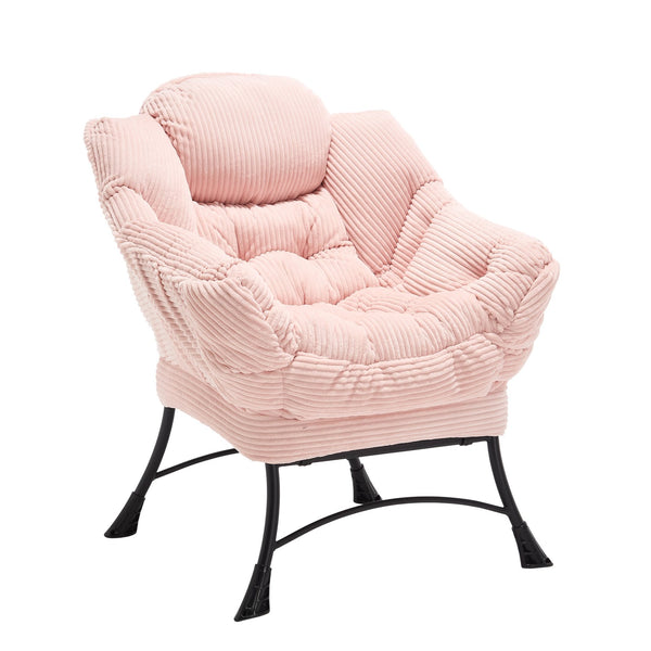 English Elm Lazy Chair Plush Ottoman Lounge Chair with Ergonomic Back, Side Pocket, Steel Frame Comfort Pink W640P271557