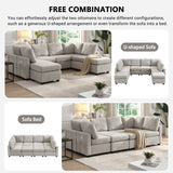 English Elm 103" Sectional Sofa Couch Sofa Bed U-Shaped Sofa With Two Movable Ottoman and Three Usb Ports For Living Room, Grey