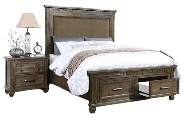 English Elm Traditional Queen Bed Upholstered Headboard Footboard Storage Drawers Dark Brown Wood B011S02124