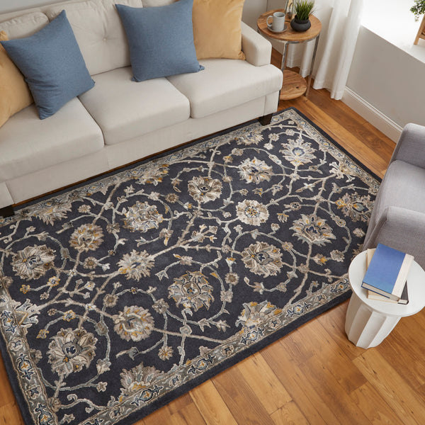 Feizy Rugs Prescott Hand-tufted Viscose & Wool Floral Rug - Traditional Persian Design With Elegant Sheen Blue,Silver,Gray Viscose,Wool Pct8940fnvygrye10